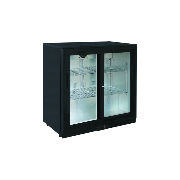 Hamoki LG198S Double Door Bottle Cooler - Commercial Back Bar Cabinet - Sliding Doors -  Low Height 198ltr