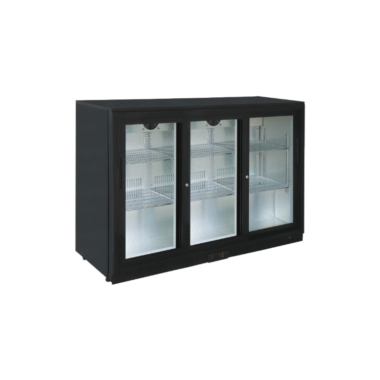 Hamoki LG320S 3 Door Bottle Cooler - Commercial Back Bar Cabinet - Sliding Doors - Low Height 320ltr