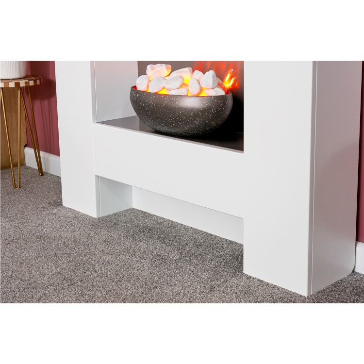 Adam Cubist White Electric Fireplace Suite with Pebble Bowl