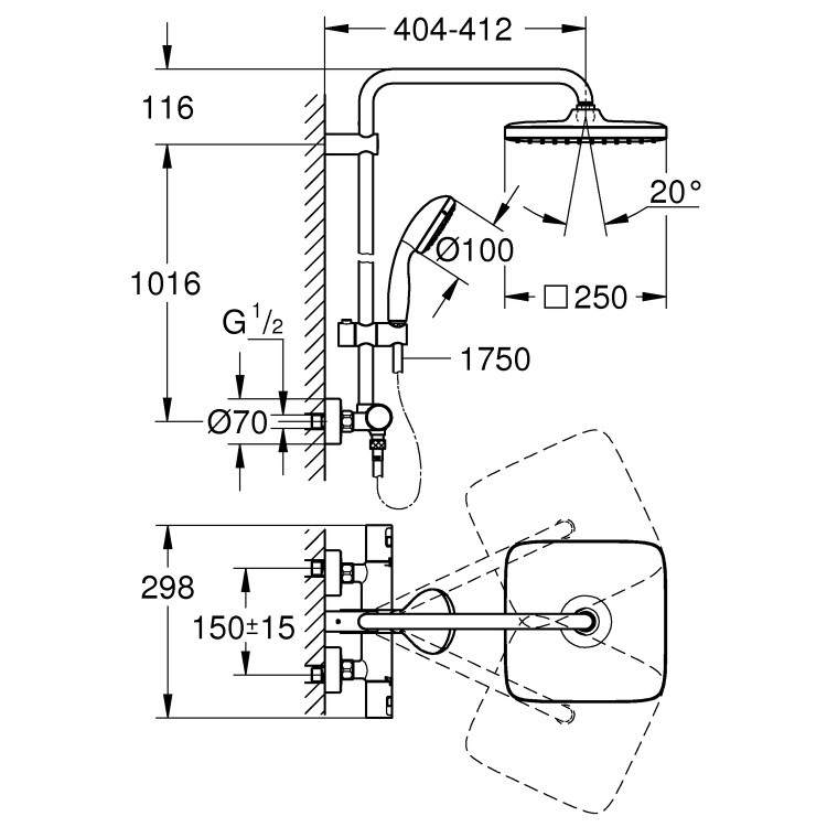 Grohe Vitalio Start Chrome Thermostatic Mixer Shower Set