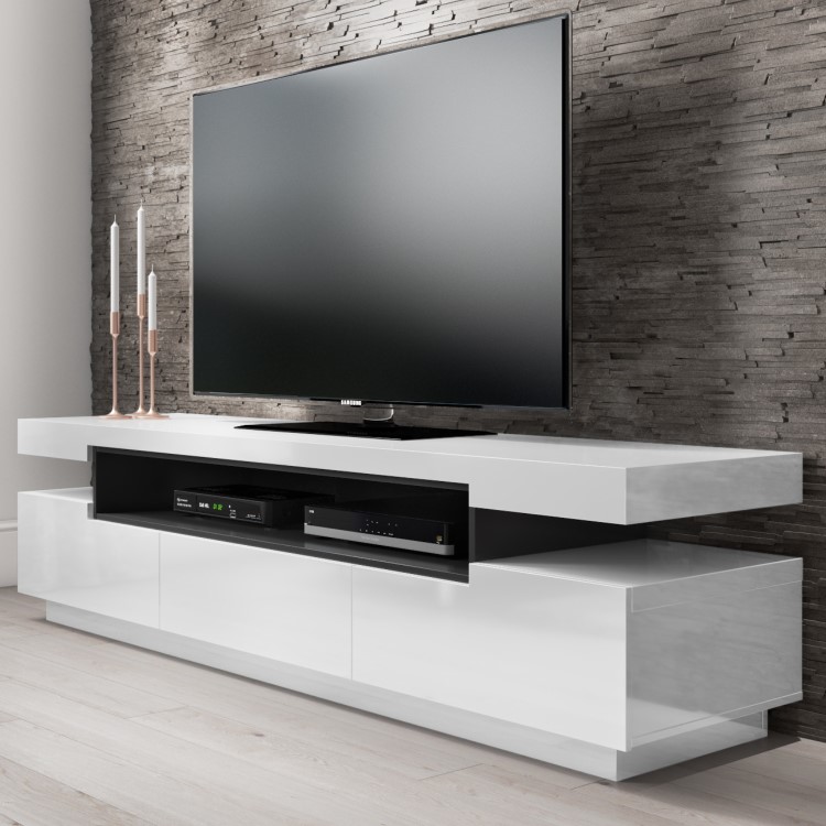 Large White Gloss TV Stand with Storage - TV's up to 85" - Harlow