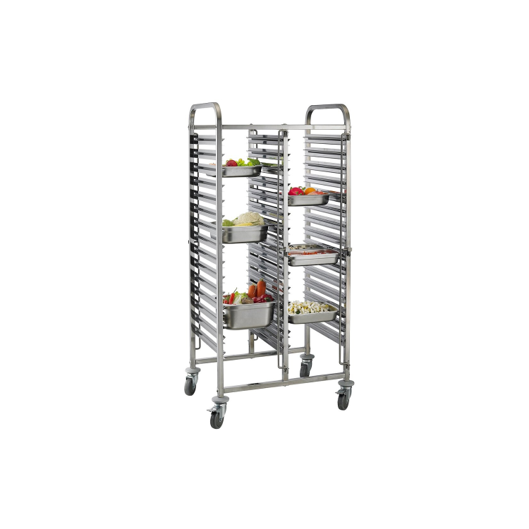 Hamoki 30 Tier - Double Row - Stainless Steel Clearing Racking Trolley For 1/1 GN Pans