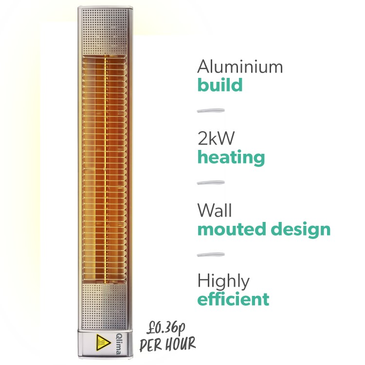 Qlima Wall Mounted Electric Patio Heater - 2kW in Silver