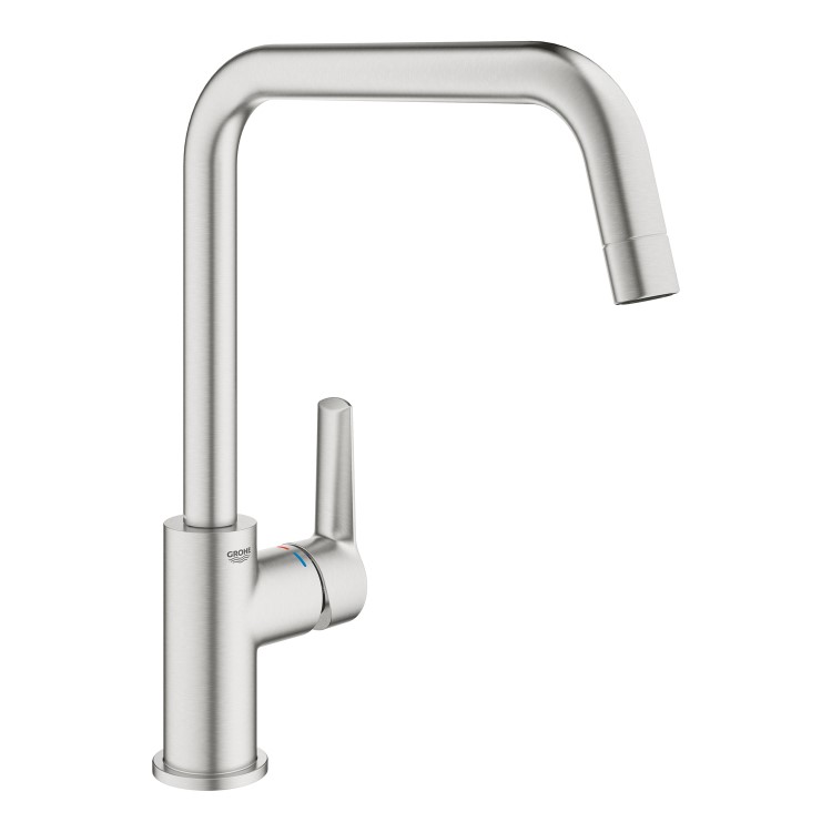 GRADE A1 - Grohe Quickfix Start Steel Single Lever Monobloc Kitchen Mixer Tap