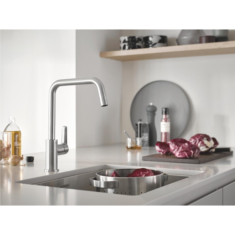 GRADE A1 - Grohe Quickfix Start Steel Single Lever Monobloc Kitchen Mixer Tap