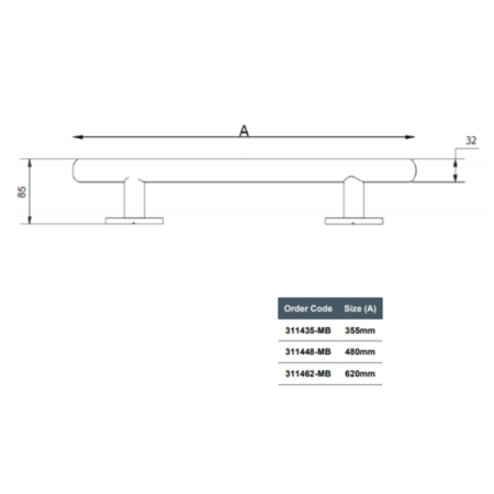 Matt Black Stainless Steel Luxury Straight Grab Rail 480mm