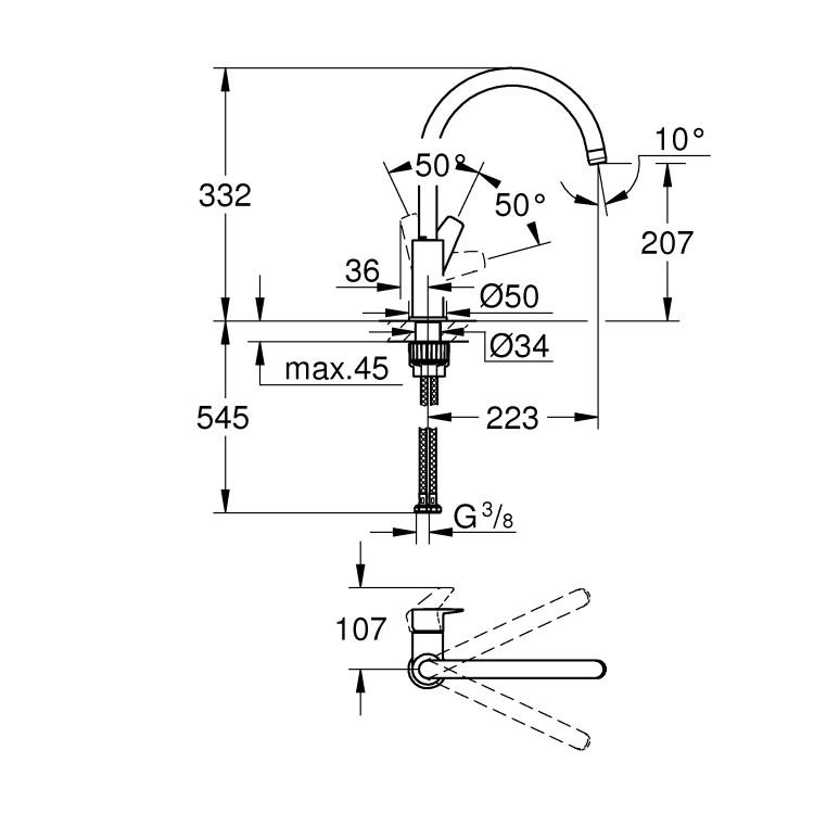 Grohe BauEdge Single Lever Monobloc Mixer Kitchen Tap- Chrome