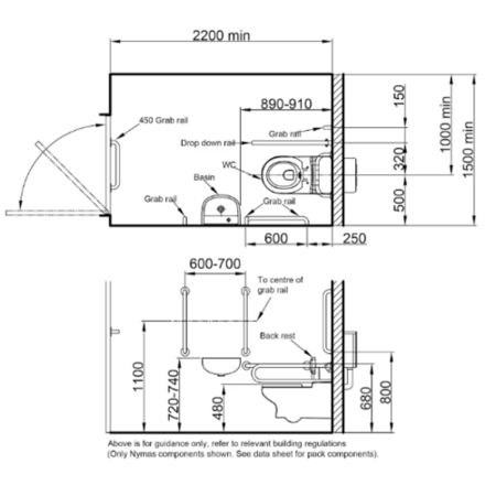 Nymas Wall Hung Doc M Pack Disibility Bathroom Suite with Polished Fixings