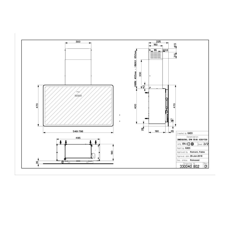 Faber Glam Fit 80cm Flat Cooker Hood - Black Glass