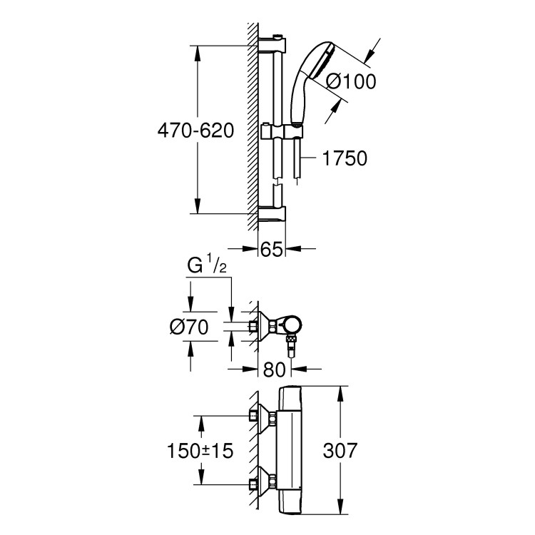 Grohe Precision Trend Thermostatic Cool Touch Shower Set - Chrome