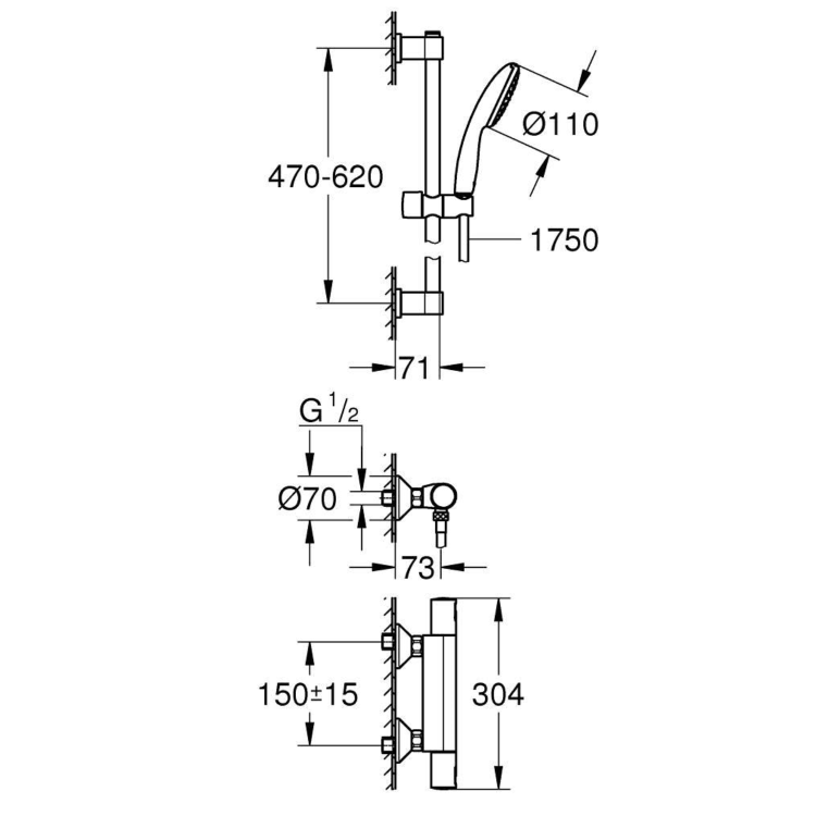 GROHE QuickFix Black Precision Start Thermostatic Shower Mixer