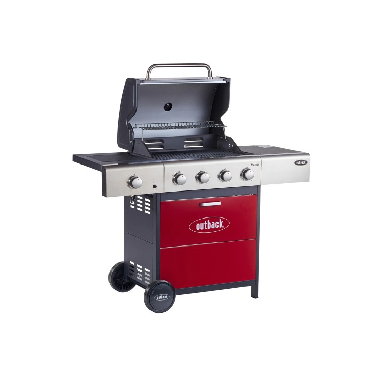 Outback Meteor - 4 Burner Gas BBQ Grill with Side Burner - Red