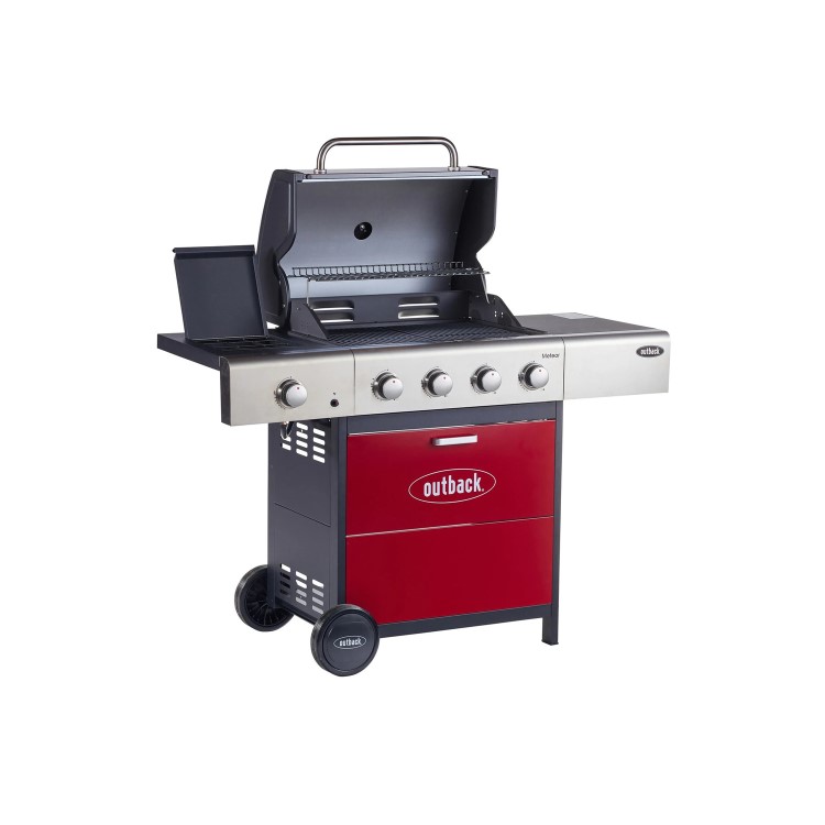 Outback Meteor - 4 Burner Gas BBQ Grill with Side Burner - Red