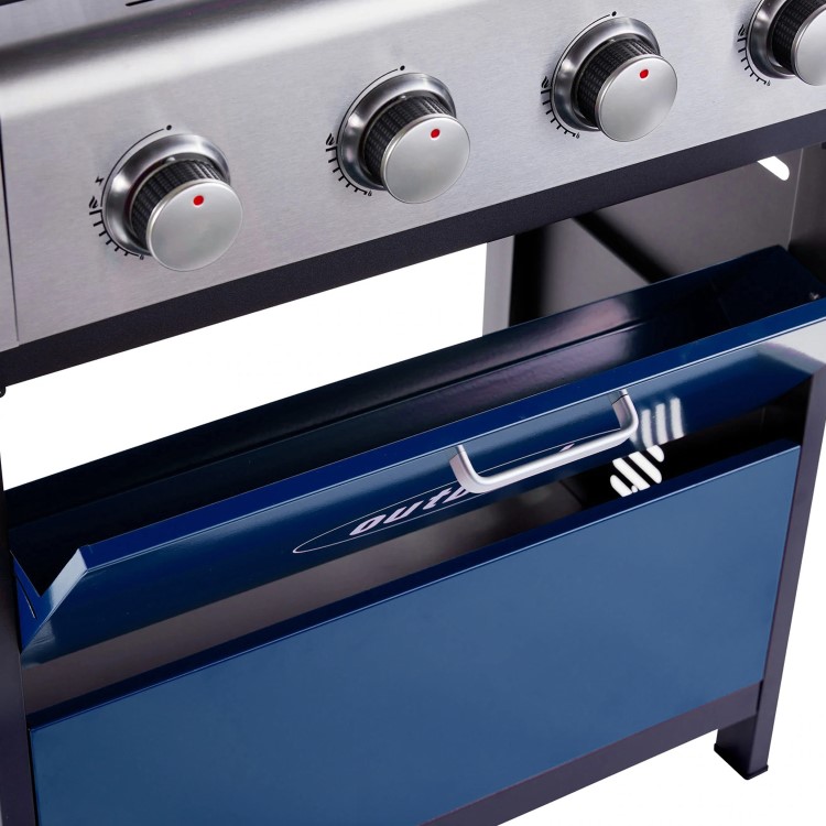 Outback Meteor - 4 Burner Gas BBQ Grill with Side Burner - Blue