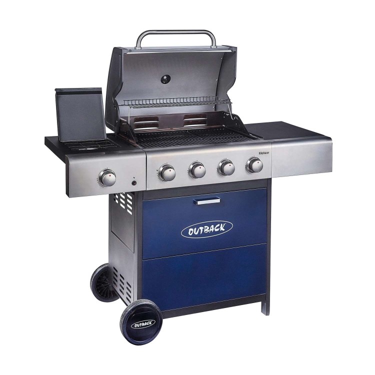 Outback Meteor - 4 Burner Gas BBQ Grill with Side Burner - Blue