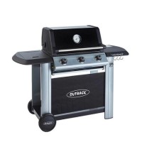 Outback Magnum - 3 Burner Gas BBQ Grill with Side Burner - Black & Silver