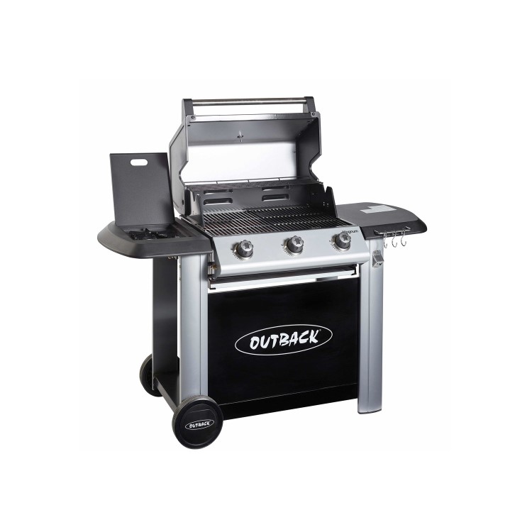 Outback Magnum - 3 Burner Gas BBQ Grill with Side Burner - Black & Silver