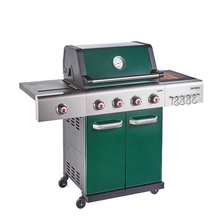 Outback Jupiter - 4 Burner Gas Hybrid BBQ Grill with Side Burner - Green