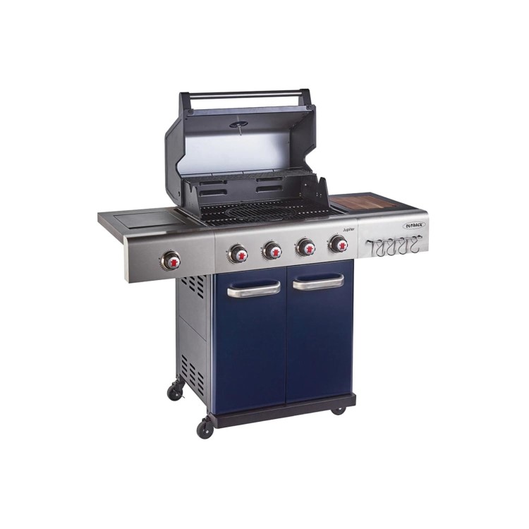 Outback Jupiter - 4 Burner Gas Hybrid BBQ Grill with Side Burner - Blue