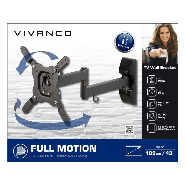 Vivanco Tilt & Swing TV Wall Bracket - Up to 43 Inch TVs -  75*75 to 200*200