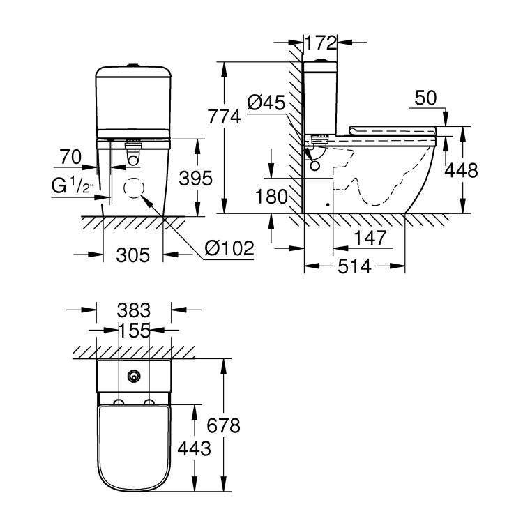 Close Coupled Rimless Toilet with Soft Close Seat - Grohe Euro