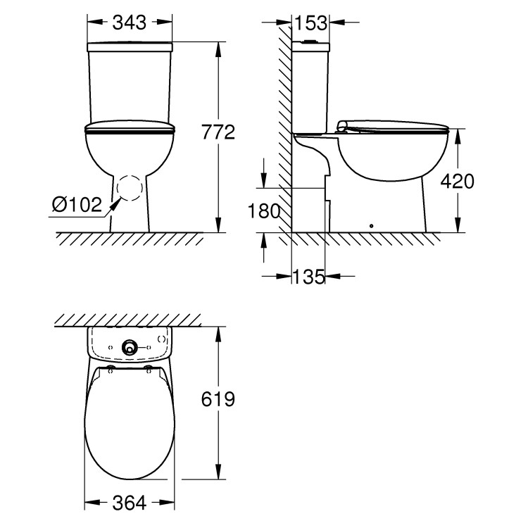 GRADE A1 - Close Coupled Rimless Toilet with Soft Close Seat - Grohe Bau