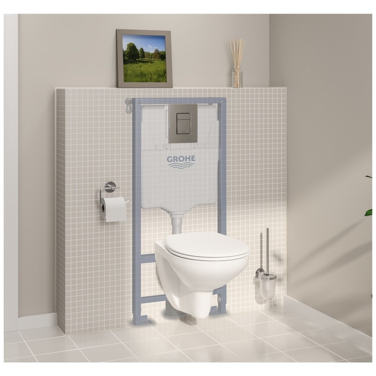 Grohe Solido 1.13m 4-in-1 Set Support Low Noise Frame for Wall Hung WC with Chrome Flush Plate