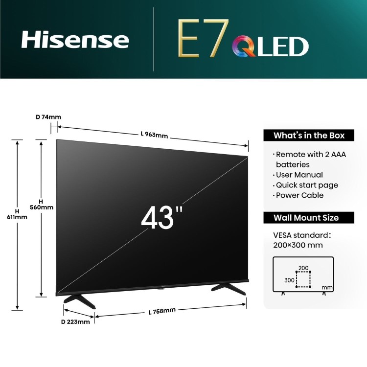 Hisense E7N 43 inch Smart 4K Ultra HD QLED TV