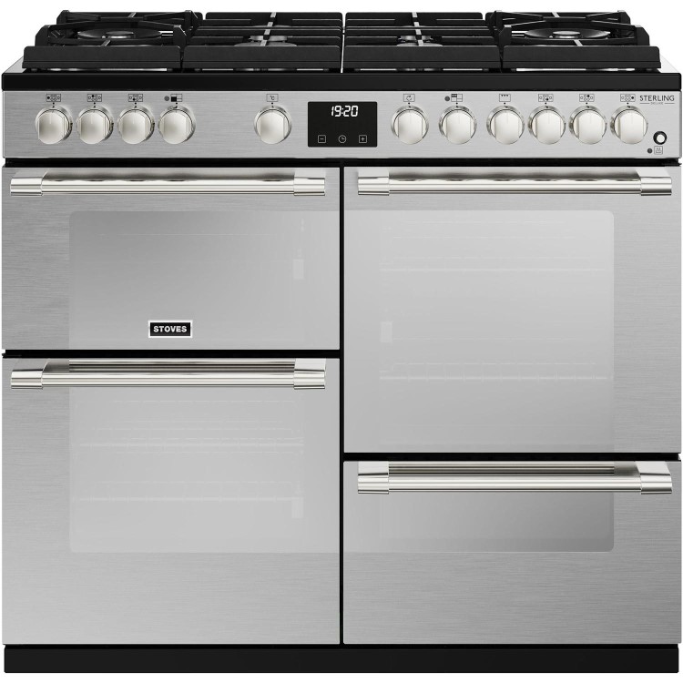 Refurbished Stoves Sterling Deluxe D1000DF 100cm Dual Fuel Range Cooker Stainless Steel