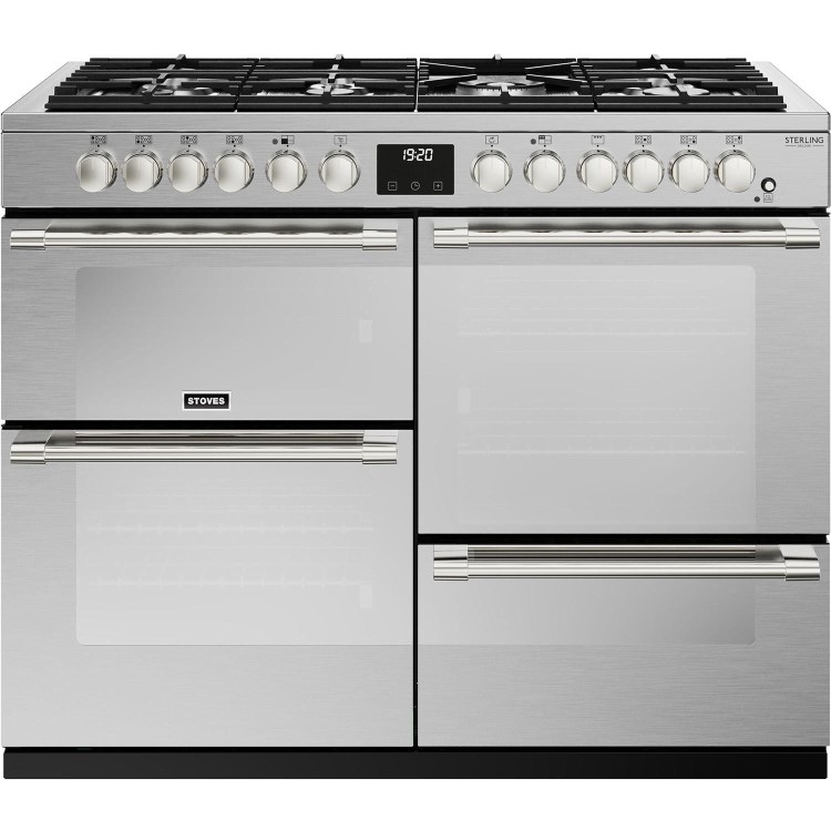 Refurbished Stoves Sterling Deluxe D1100DF 110cm Dual Fuel Range Cooker Stainless Steel