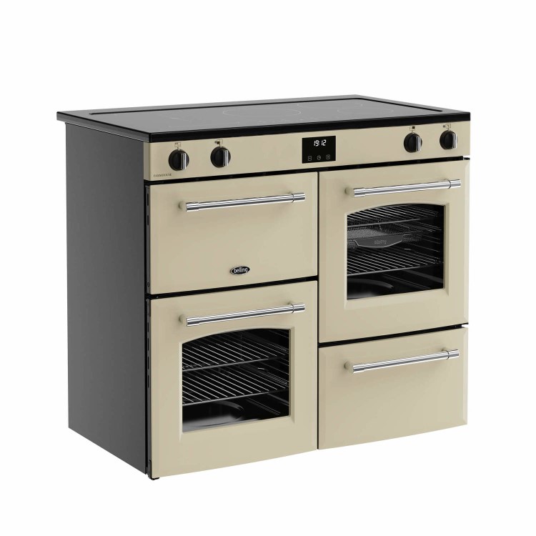 Belling Farmhouse 100cm Electric Induction Range Cooker - Cream