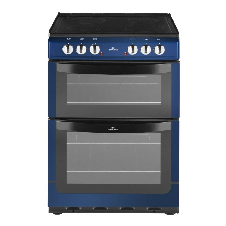 New World NW601EDO 60cm Wide Double Oven Electric Cooker In Metallic Blue