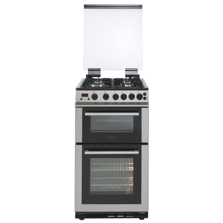 Belling FS50GDOLM 50cm Double Oven Gas Cooker With Lid - Stainless Steel