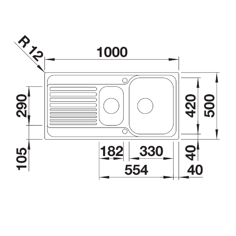 1.5 Bowl Inset Chrome Stainless Steel Kitchen Sink - Blanco Tipo 45-S