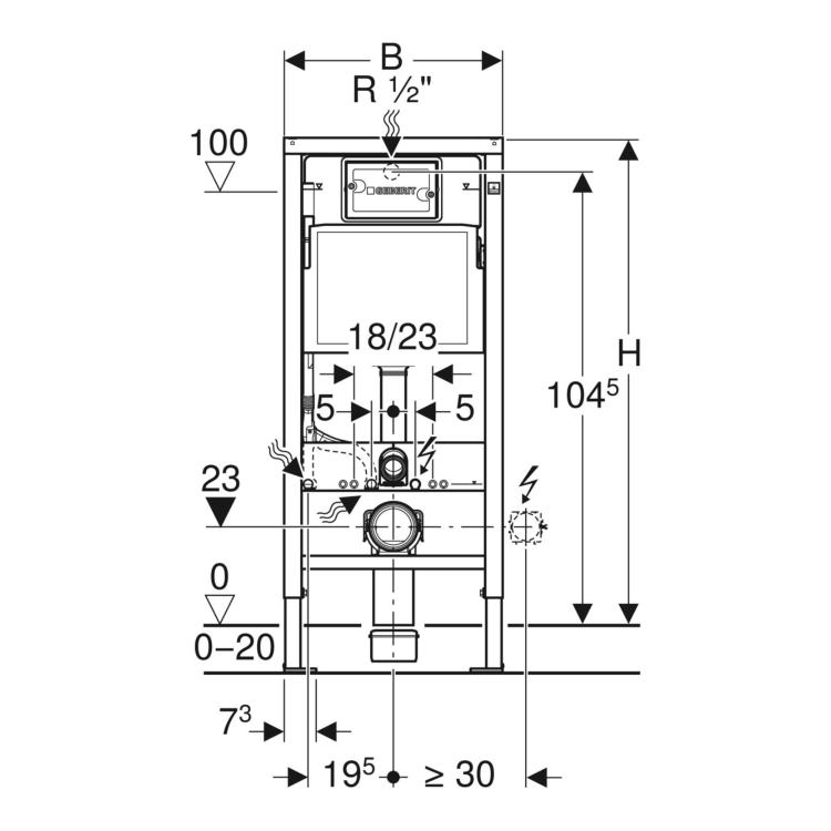 Geberit Delta Concealed Cistern with 1120mm Duofix Frame and Delta20 Flush Plate