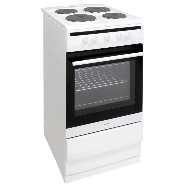 Amica 50cm Electric Cooker With Solid Plate Hob - White