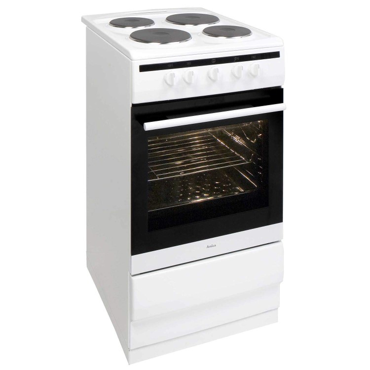 Amica 50cm Electric Cooker With Solid Plate Hob - White