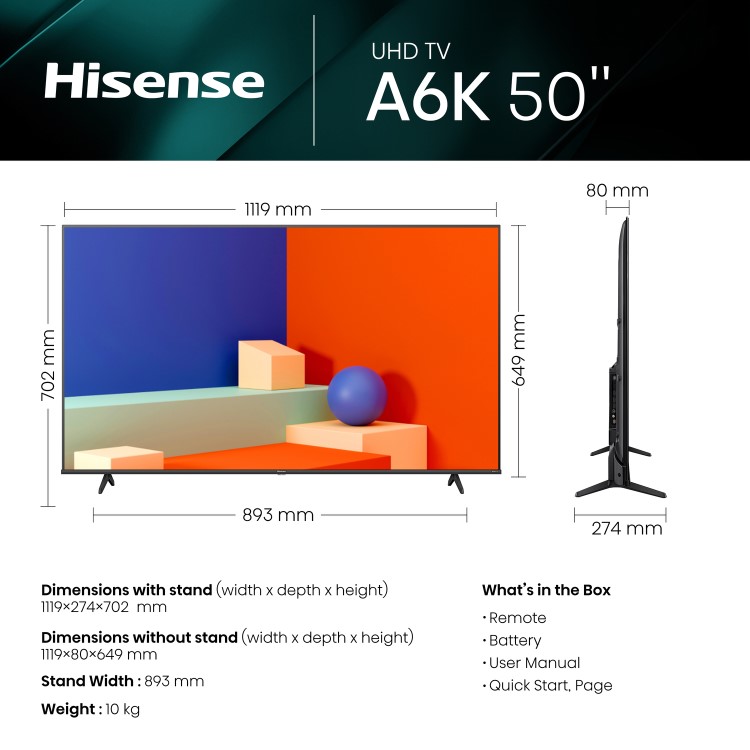 Hisense A6K 50 inch Smart 4K Ultra HD LED TV