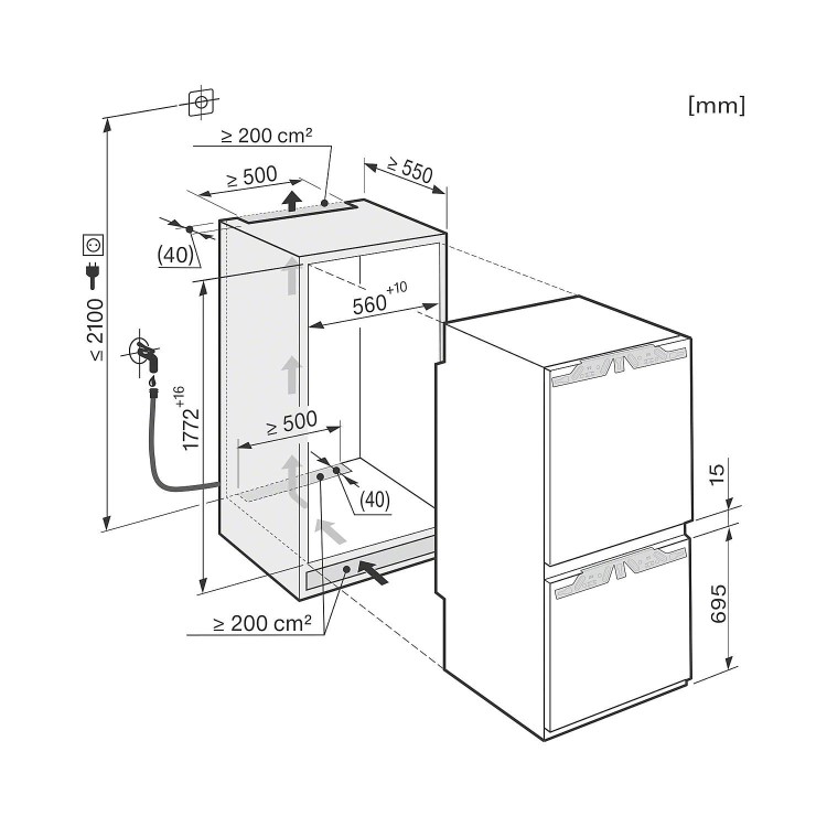 Miele KFN37692iDE 55cm Wide Frost Free 70-30 Integrated Upright Fridge Freezer - White