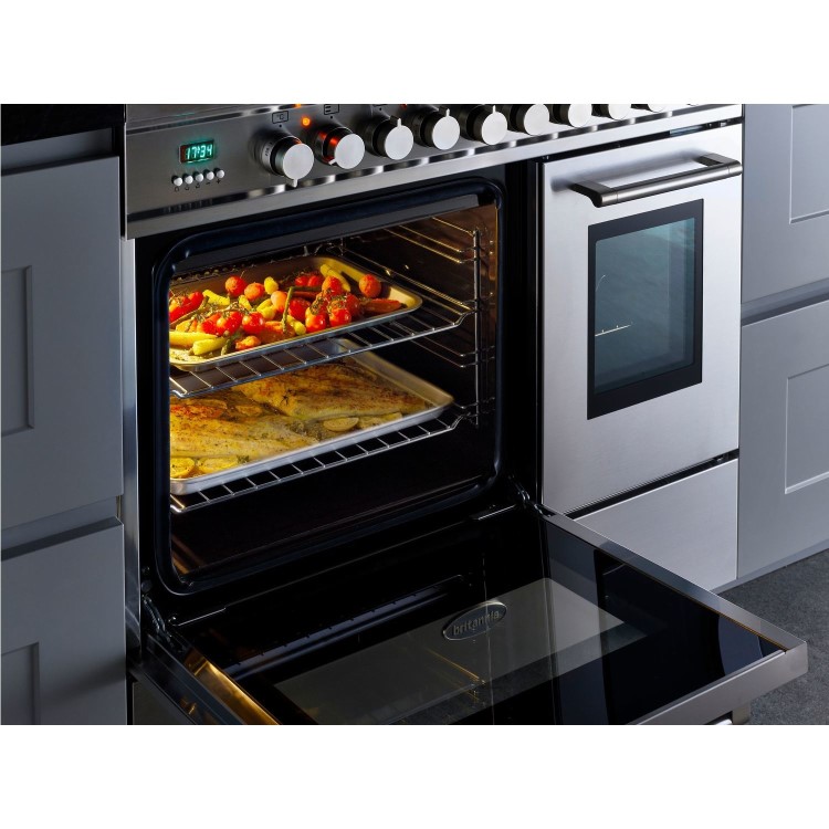 Britannia Q Line 90cm Double Oven Dual Fuel Range Cooker - Stainless Steel