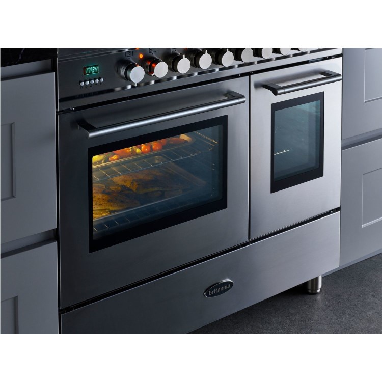 Britannia Q Line 90cm Double Oven Dual Fuel Range Cooker - Stainless Steel