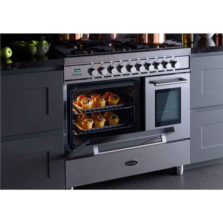 Britannia Q Line 90cm Double Oven Dual Fuel Range Cooker - Stainless Steel