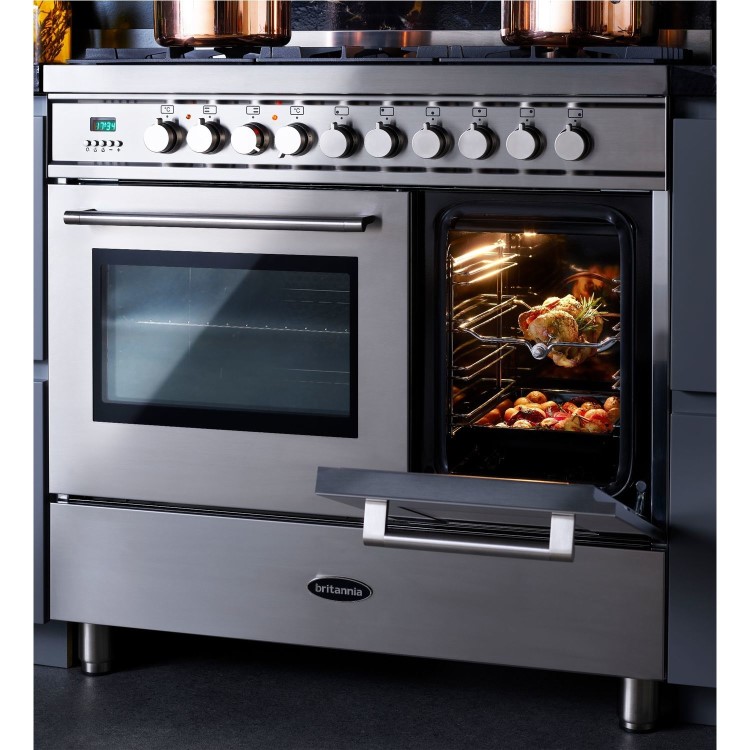 Britannia Q Line 90cm Double Oven Dual Fuel Range Cooker - Stainless Steel