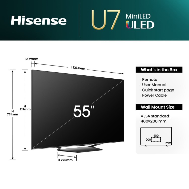 Hisense U7N 55 inch 4K Ultra HD Smart TV