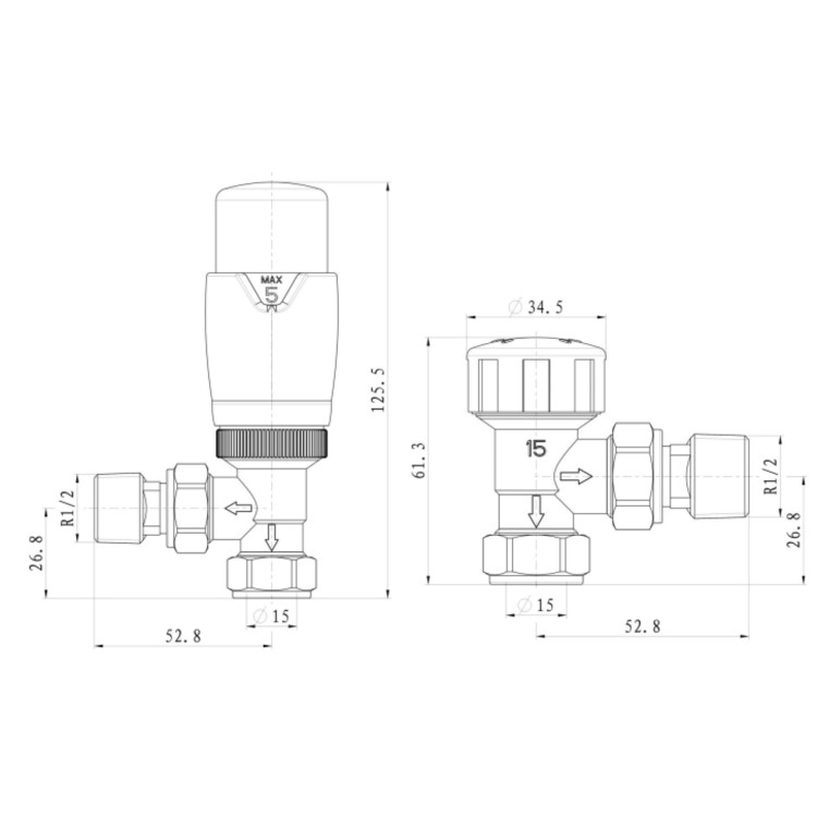 Anthracite Thermostatic Angled Radiator Valves