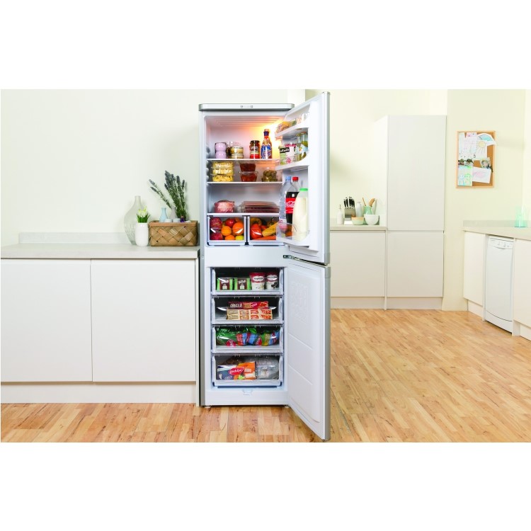 Indesit CAA55SI 55cm Wide 50/50 Split Freestanding Fridge Freezer - Silver