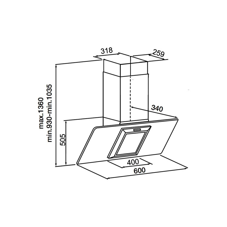 CDA EVG6SS Designer Angled 60cm Chimney Cooker Hood Stainless Steel And Clear Glass