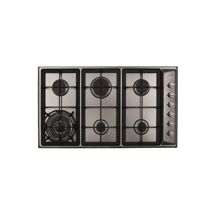 CDA HG9320SS 90cm Six Burner Gas Hob With Cast Iron Pan Stands Stainless Steel