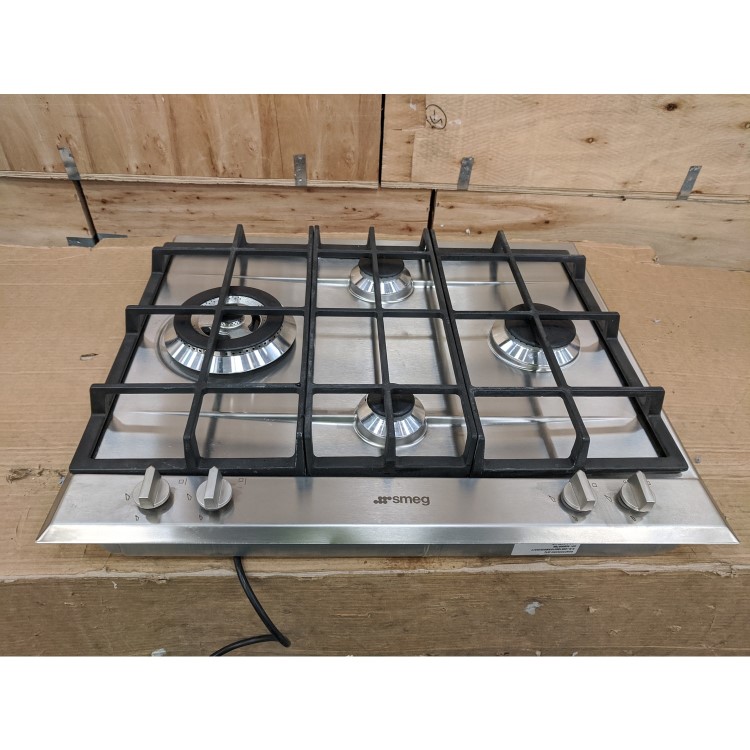 Refurbished Smeg P261XGH 60cm 4 Burner Gas Hob with Ultra Rapid Burner Stainless Steel