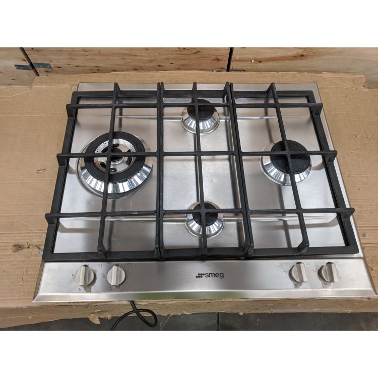 Refurbished Smeg P261XGH 60cm 4 Burner Gas Hob with Ultra Rapid Burner Stainless Steel